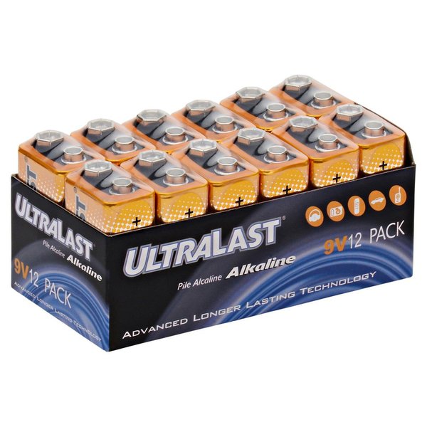 Ultralast UL129VB 9V Alkaline Battery, 12 Pack