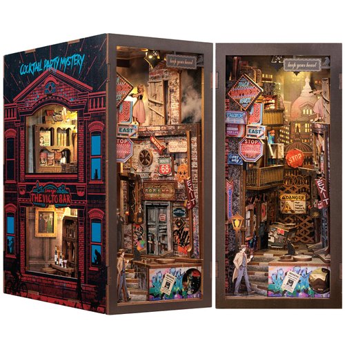 CUTEBEE DIY Book Nook Kit for Adults and Teens, DIY Wooden Miniature Tiny House Dollhouse Kit Bookshelf Booknook Bookcase Model Build Gift Kit Decor Alley with LED Light