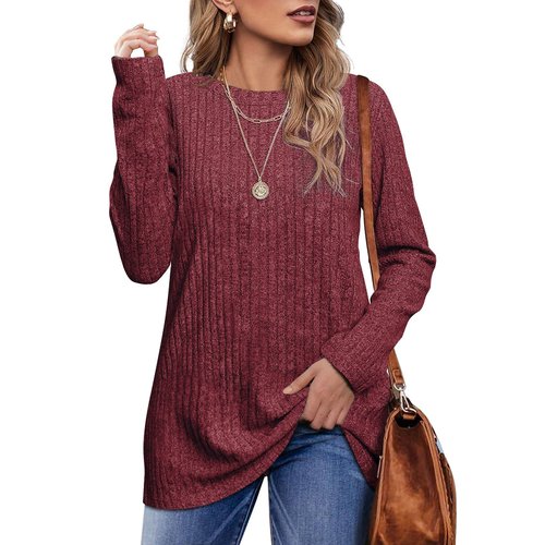 OFEEFAN Womens Sweaters Long SleeveLightweight Shirts for Women Ladies Tops Red XL