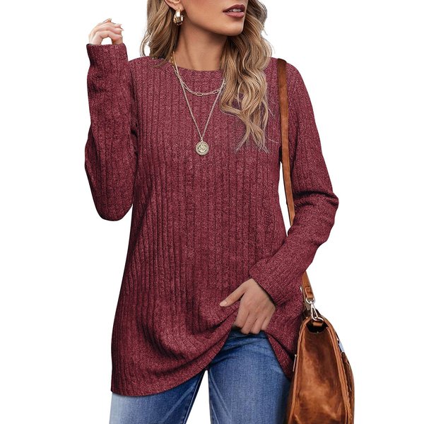 OFEEFAN Womens Sweaters Long SleeveLightweight Shirts for Women Ladies Tops Red XL