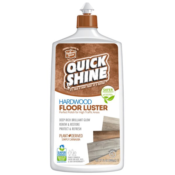 Quick Shine Hardwood Floor Luster-Polish 27oz | Plant-Derived w/Carnauba | Safer Choice, No PFAS, pH Neutral | Ready to Use Formula w/Anti-Slip Technology | Simply Squirt & Spread | Made in USA