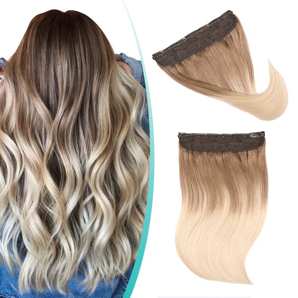SURNEL Wire Hair Extensions Remy Human Hair Extensions Invisible Wire Fish Line Hair Extensions Wire Hair Extensions Invisible Hairpiece for Women (14, 8T60)