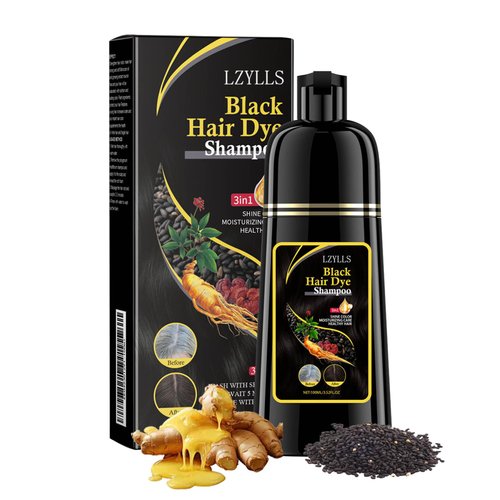 LZYLLS Black Hair Dye Shampoo for Gray Hair Coverage,3 in 1 Hair Dye Shampoo for Women & Men,Cleansing Hair Color Shampoo for All Hair Types