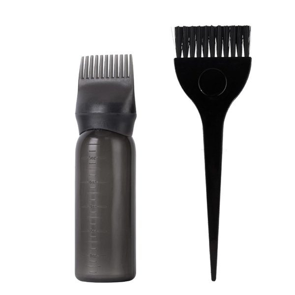 Waldd Root Comb Applicator Bottle Hair Oiling Applicator Bottle Brush with Hair Dye Brush Hair Oil Applicator with Graduated Scale (Black)