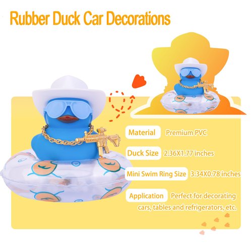 CoFuBcad Car Rubber Duck Dashboard Decoration Colorful Duck Car Ornaments with Special Props Mini Swim Ring Sunglasses Cowboy or Sun Hat (A21)
