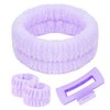 ACO-UINT 4Pcs Purple Spa Headband and Face Washing Wristbands Set, Skincare Headband Face Wash Headband Makeup Headband, Hair Claw Clip Skin Care Headband for Washing Face