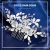 Olbye Wedding Hair Comb Rhinestone Silver Bridal Hair Pieces Flower Crystal Prom Headpiece Pearls Bride Hair Clips Bridesmaids Decorative Hair Side Combs Wedding Hair Accessories for Brides (Silver A)