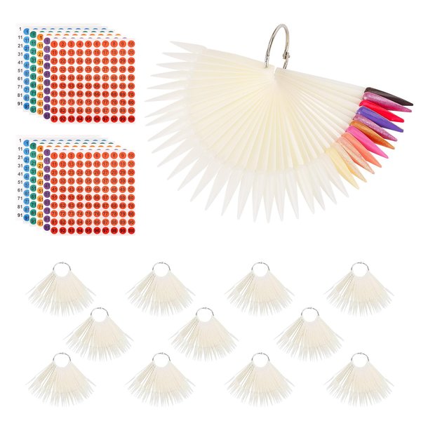 600 Nail Swatch Sticks Natural Stiletto Nail Polish Sample Swatches with Ring, Nail Polish Color Sample Sticks Display, Practice Nails Tips and Number Labels for Acrylic Nails