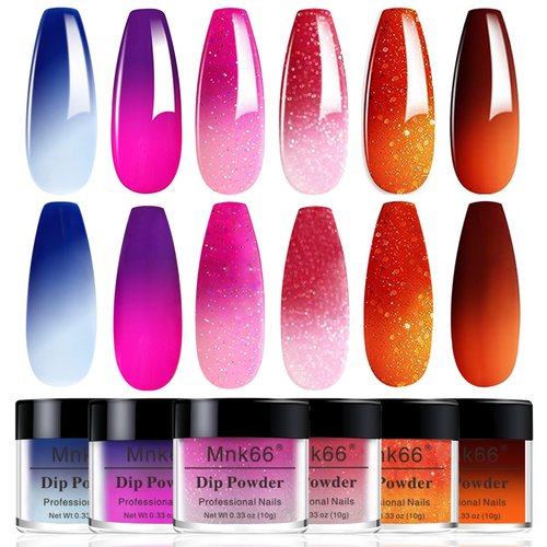 Mnk66 Color Dip Powder Set, 6 Colors Mood Changing Dip Powder Color Change Dipping Powder, Glossy Nail Art Manicure DIY Salon Home Gift for Ladies (YYSDDPS-No.12-6PCS)