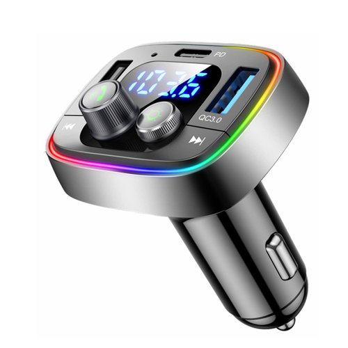 LIHAN USB C Bluetooth Adapter for Car, Wireless FM Radio Transmitter, Handsfree Calling & Audio Receiver, MP3 Music Player, QC3.0 & Type-C PD USB Car Charger,7 Colors LED Backlit