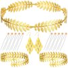 WILLBOND 15 Pieces Greek Goddess Costume Accessories Women Toga Golden Leaves Bridal Crown Headband Bracelet Pearl Earrings and Hair Pins (Stylish Style)