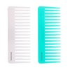 Tallsocne Wide Tooth Comb for Curly Hair Wet Dry Hair, No Handle Detangler Comb Styling Shampoo Comb (White, Cyan 2 Pieces）