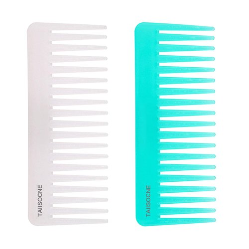 Tallsocne Wide Tooth Comb for Curly Hair Wet Dry Hair, No Handle Detangler Comb Styling Shampoo Comb (White, Cyan 2 Pieces）