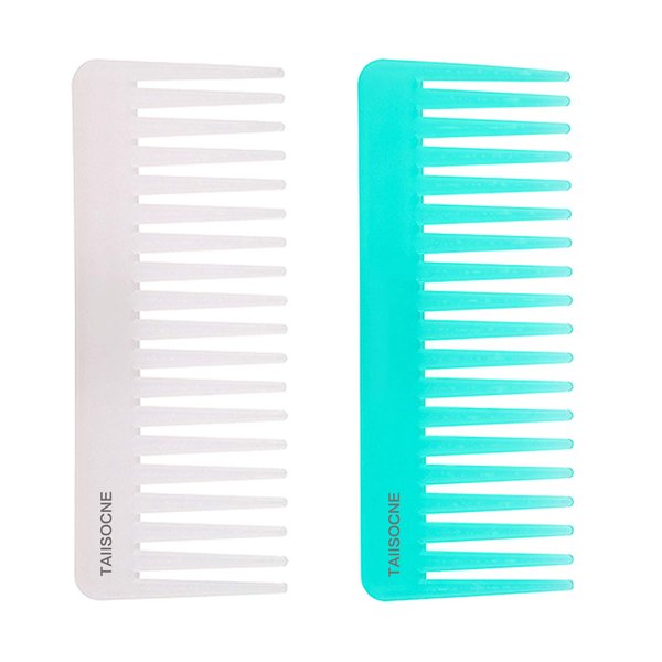 Tallsocne Wide Tooth Comb for Curly Hair Wet Dry Hair, No Handle Detangler Comb Styling Shampoo Comb (White, Cyan 2 Pieces）