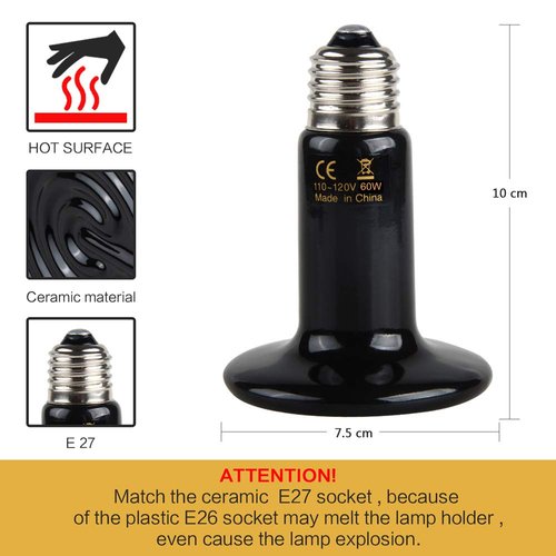 BOEESPAT 150W 3 Pack Ceramic Heat Emitter Bulb, Reptile Heat Lamp Brooder Coop Pet No Light No Harm for Pets Amphibians Hamsters Snakes Birds Poultry Chicken Coop Habitats (Black)
