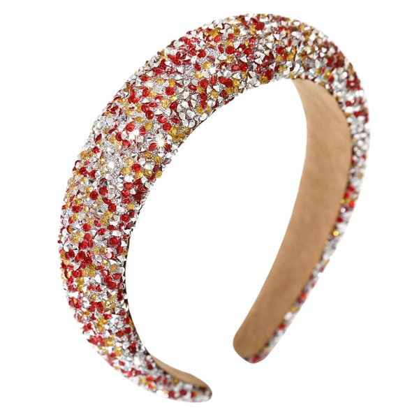 Gmmidea Silver Diamond Rhinestone Headbands for Women Girls Bling Sparkle Beaded Crystal Headband Jeweled Thick Padded Hairband Non Slip Glitter Hair Hoop B-(Red & Yellow)