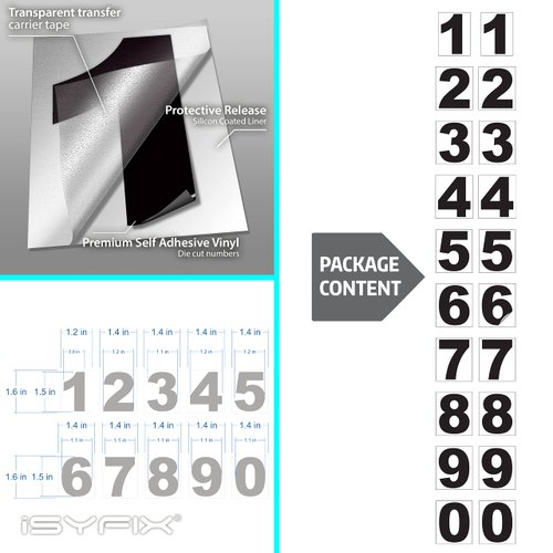 iSYFIX Black Vinyl Numbers Stickers – 1.5 Inch Self Adhesive (2 Sets),Premium Decal Die Cut and Pre-Spaced for Mailbox, Signs, Window, Doors, Cars, Trucks, Homes, Address Numbers, Indoor or Outdoor