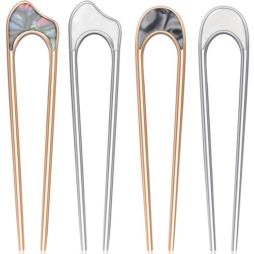 4 Pieces U Shaped Hair Pin Stick Vintage Metal Hair Pin Fork Sticks Hair Chignon Pins Elegant Hair Chopsticks U Shaped Headdress U Sticks Pins Hair Styling Accessory for Woman Girls (Gold and Silver)