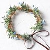 KorViSHOW Handmade Dried Flower Crown - Golden Green Leaves Blue Fairy Flower Headband Floral Headpiece for Women Girls Teens Kids Hawaiian Party Wedding Beach Festival