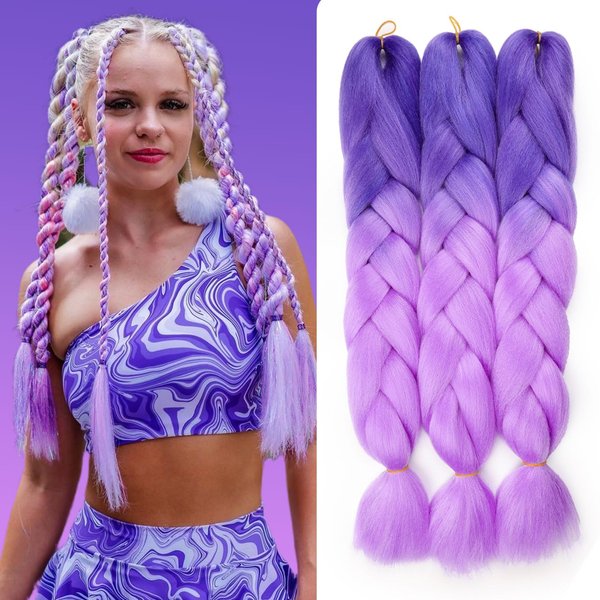 Blue Braiding Hair Extensions Ombre Braiding Hair 3 Packs 24 inch Synthetic Hair for Braiding