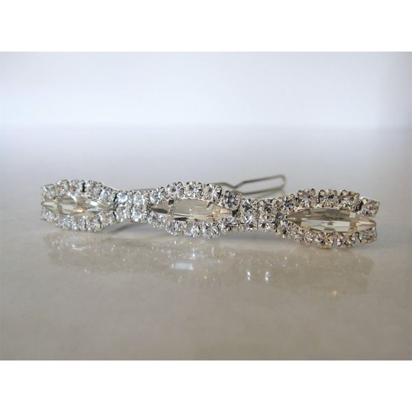 Silver metal slim crystal hair pin clip barrette for fine thin hair