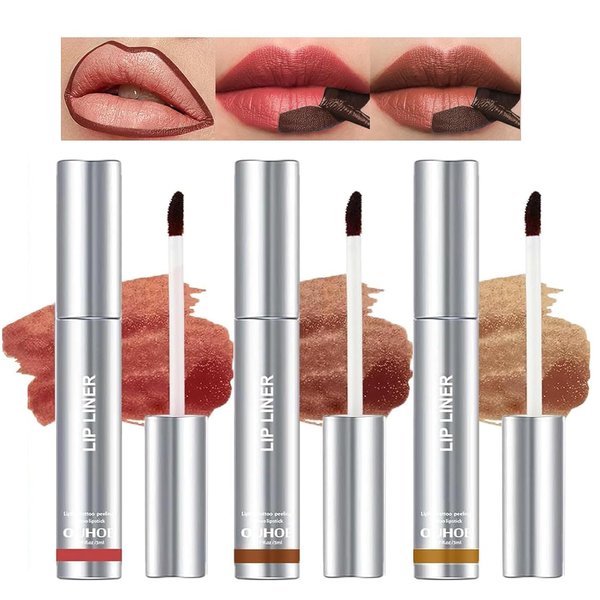 DENESTUP 3PCS Peel Off Lip Stain Tattoo, Peel Off Lip Liner Tattoo, Long Lasting Lip Stain Peel Off, Infused with Hyaluronic Acid & Vitamin E, Lip Makeup Gift for Women