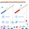 Sumind 6 Pcs Magnetic Fishing Poles Kids Wooden Magnetic Fishing Rods with Magnet Hooks Christmas Fishing Toy Gifts for Boys Girls Fishing Game(Red, Blue)