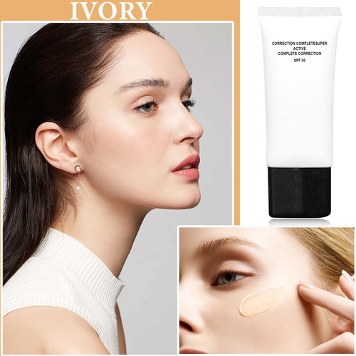 WENJLYJ Skin Tone Adjusting CC Cream,Colour Correcting Self Adjusting for Mature Skin Full-Coverage CC Cream Tinted Moisturizing Foundation,Pre-makeup Primer Skin Concealer Brightening Skin Tone(Ivory)