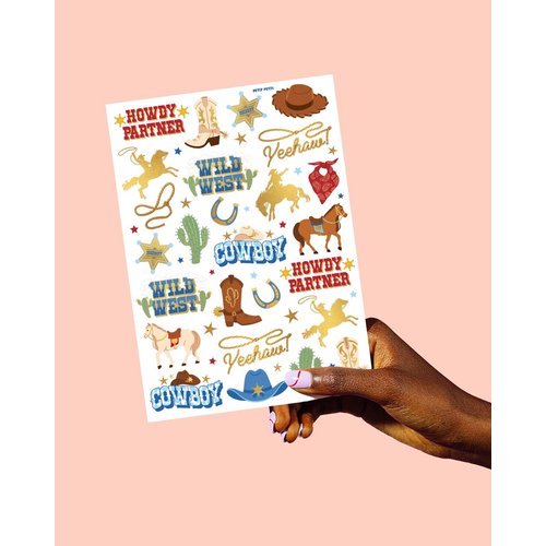 xo, Fetti Cowboy Temporary Tattoos for Kids- 52 Foil Styles | Rodeo, Boys Cowboy Crafts, Birthday Party Favors, Western Baby Shower Decorations