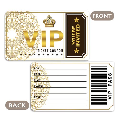 wuguimeii 20 Double-Sided Design Birthday Party Invitations with Envelopes，Movie VIP Party Invitations, Baby Shower Party Invites Supplies Favors（White Gold）