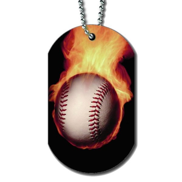 Baseball with Flames - Dog Tag Necklace