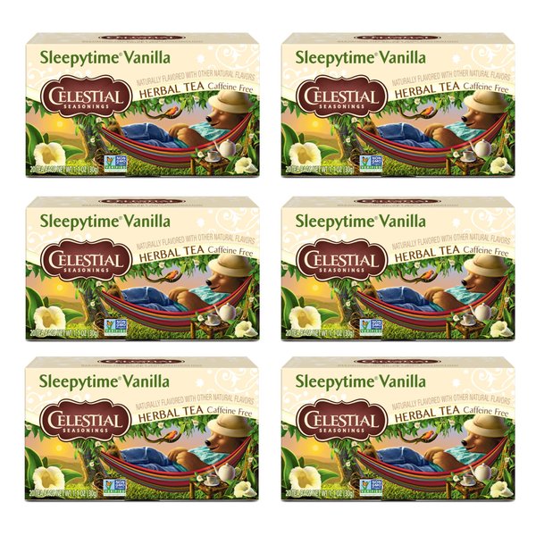 Celestial Seasonings Sleepytime Herbal Vanilla Tea, Caffeine Free, 20 Tea Bags Box, (Pack of 6)