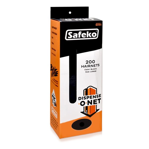 SAFEKO Dispense-O-Net Hairnet Dispenser Refill | 200 Hairnets | Lightweight Nylon Hair nets | Latex-Free | Black | Hairnets only