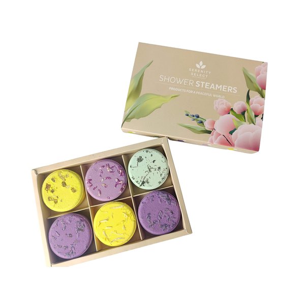 Serenity Select Shower Steamers Organic Aromatherapy Shower Bombs with Essential Oil 6 Shower Vapor Tablets for Stress Relief & Relaxation Great Home Spa Gift Set, Mothers Day, Fathers Day, Birthday