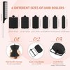 56 Pieces Foam Sponge Hair Rollers Soft Sleeping Hair Curler Assorted Sizes Flexible Hair Styling Sponge Curler with Stainless Steel Rat Tail Comb Pintail Comb for Hairdressing Styling (Black)