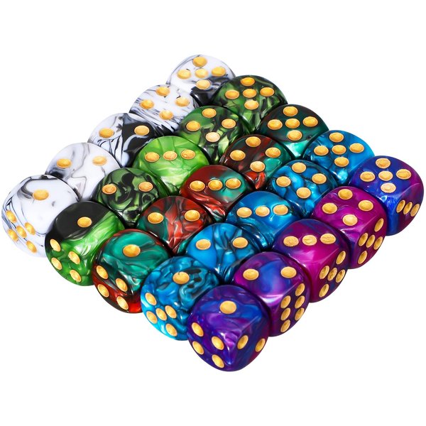25 Pieces Polyhedral Dice Set 6 Sided Game Dice Set with Black Pouch for Table Games (Mix Color, 6 Sides)
