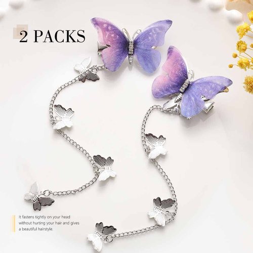 Bartosi Butterfly Hair Pins Purple Butterfly Hair Barrettes Tassel Hair Clips Cute Hanging Butterfly Hairpin Bobby Pins Hair Styling Accessories for Women and Girls (Pack of 2)