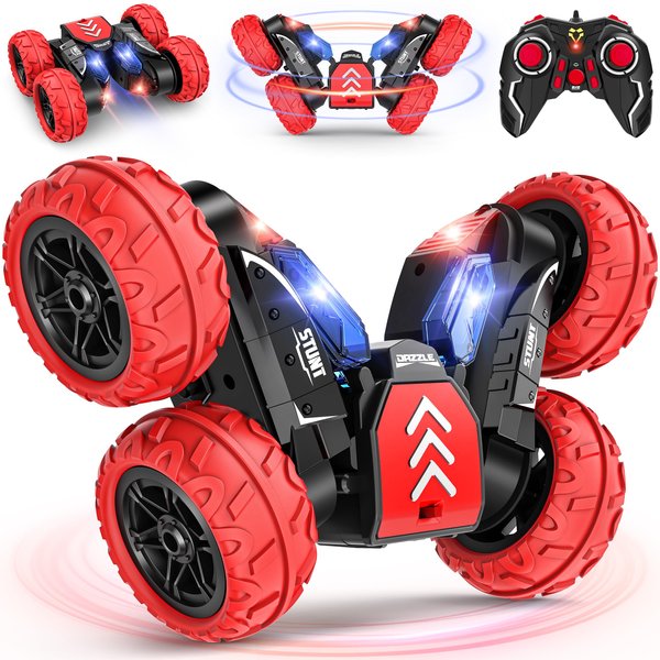 Remote Control Car, RC Cars Stunt Car Toy, 4WD 2.4Ghz Double Sided 360° Rotating RC Car with LED Lights, All Terrain Rechargeable RC Car Toys for Age 3 4 5 6 7 8-12 Year Old Boys Girls Kids Gifts