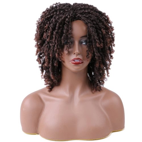 LEEMASING Black Women Men Short Dreadlock Wig Synthetic Wigs Afro Curly Wig For Halloween Costume Party Dating (Coffee)