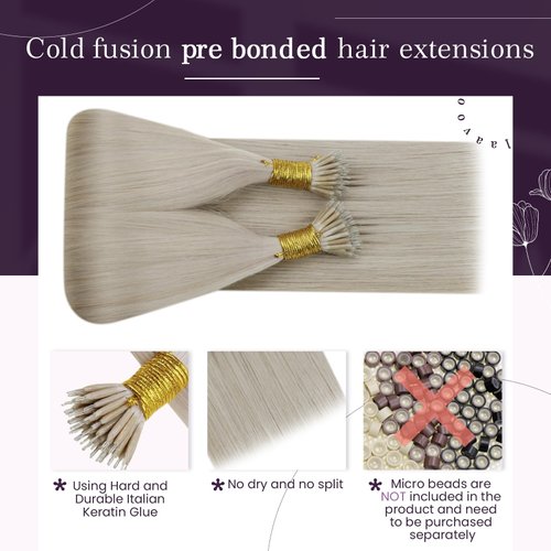 LaaVoo Nano Ring Hair Extensions Human Hair Platinum Blonde Nano Bead Hair Extensions Human Hair Silky Straight Blonde Nano Tip Hair Extensions Real Human Hair for Women 20 inch 1g/s 50packs