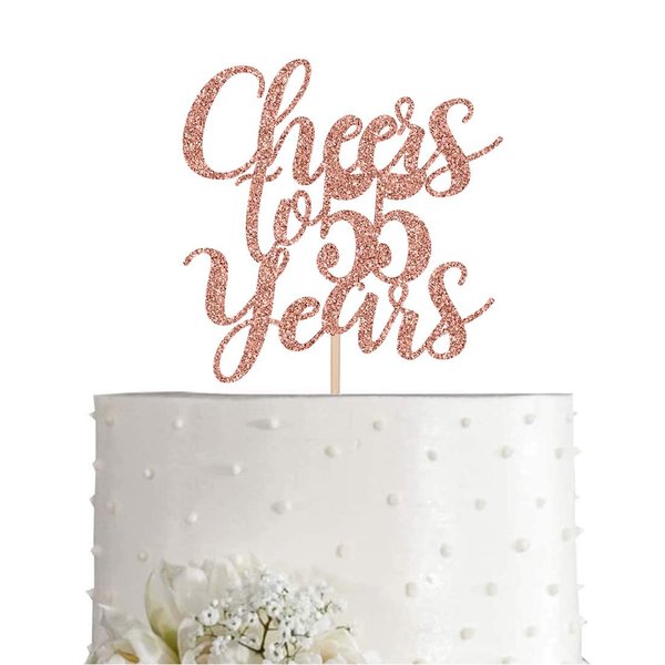 55 Rose Gold Glitter Cheers to 55 Years Cake Topper, Happy 55th Birthday Party Toppers Decorations, Supplies