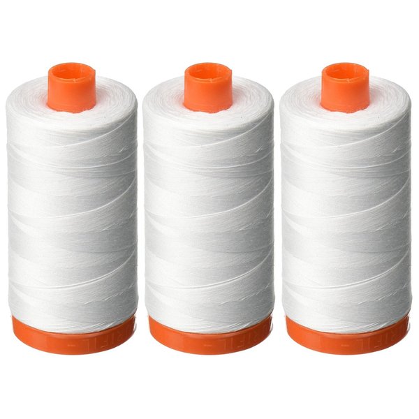 3-PACK - Aurifil 50WT - White, Solid - Mako Cotton Thread - 1422Yds EACH