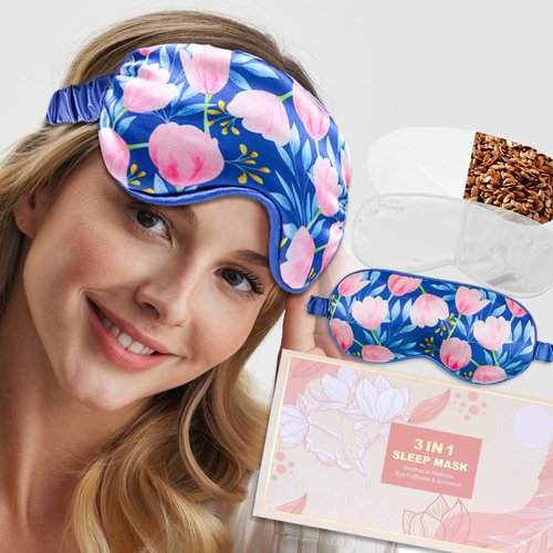 Cooling Eye Mask, Gel Eye Mask for Dark Circles, Migraines, Eye Surgery, Warm Compress for Eyes, Eye Mask for Dry Eyes, Blepharitis & Stye Eye Treatment, 3 in 1 Weighted Eye Mask for Sleeping(Blue)