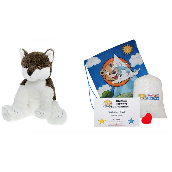 Make Your Own Stuffed Animal Cuddly Wiley Wolf Kit 16"- No Sew - Kit with Cute Backpack!