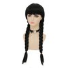 Dai Cloud Long Black Two Braids Wig with Bangs Long Pigtails Wig for Women Halloween Costumes Party Cosplay Hair Wig
