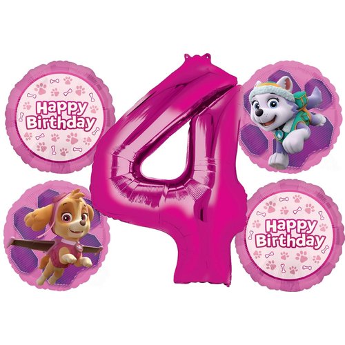 Skye and Everest 4th Birthday Party Supplies Girl Paw Pups on Patrol Balloon Bouquet Decorations 5ct