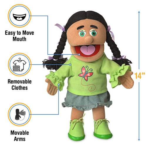 14" Jasmine, Hispanic Girl, Hand Puppet