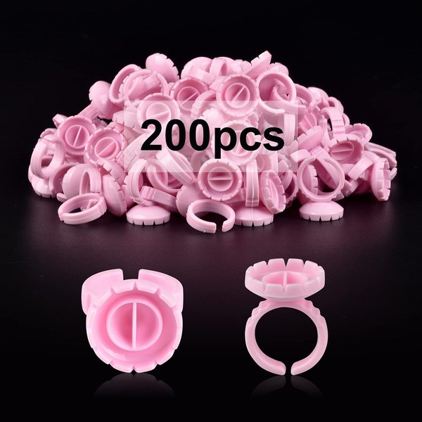 NXJ INFILILA Glue Rings, 200PCS Glue Rings for Eyelash Extensions, Disposable Lash Glue Rings for Eyelash Extension Supplies, Blossom Lash Glue Holder Rings for Lash Supplies