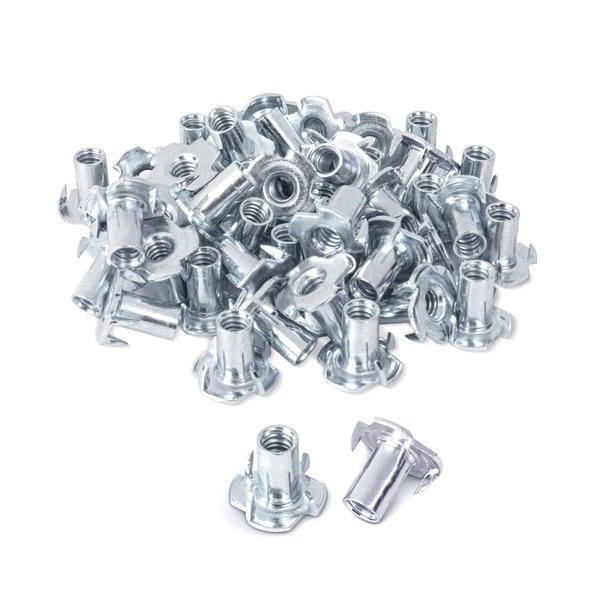 POWERTEC QTN1102 4 T 50 Pack | Pronged Tee Nut ¼ Inch-20 & 9/16-Inch – Threaded Inserts for Climbing Holds and Wood Working, 1/4"-20 x 9/16", 50PK
