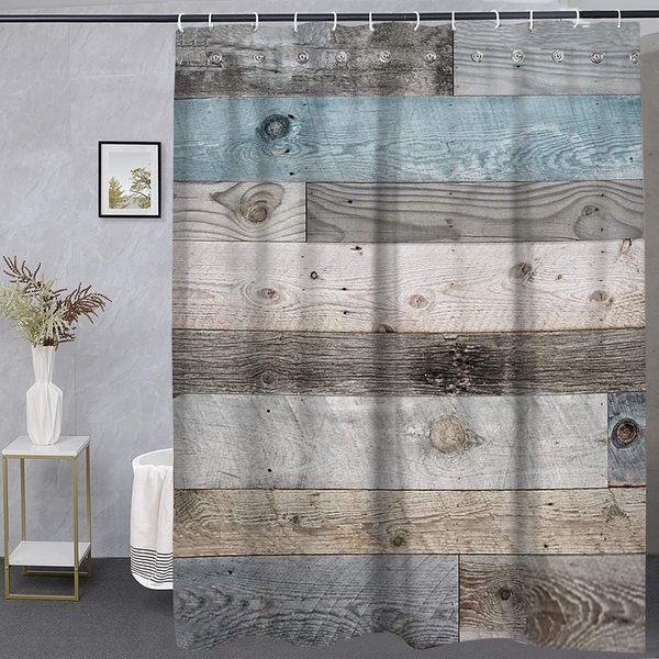QCWN Rustic Shower Curtain,Blue Fabric Shower Curtain for Bathroom,Farmhouse Shower Curtain,Blue Grey Wood Barn Door Country Shower Curtain,Rustic Farmhouse Shower Curtains Bath Curtain for Bathroom